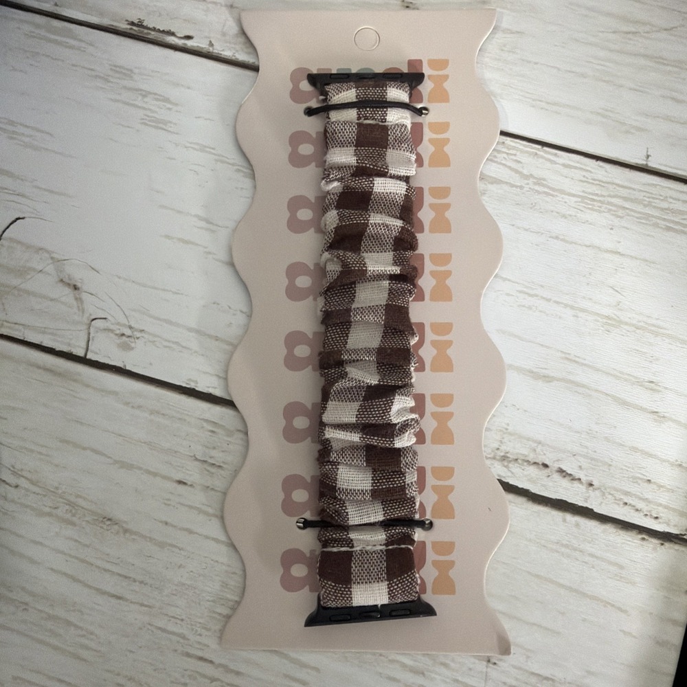 Brown Gingham Scrunchie Band Compatible Apple Watch 38/40/41 42 Series 10 11